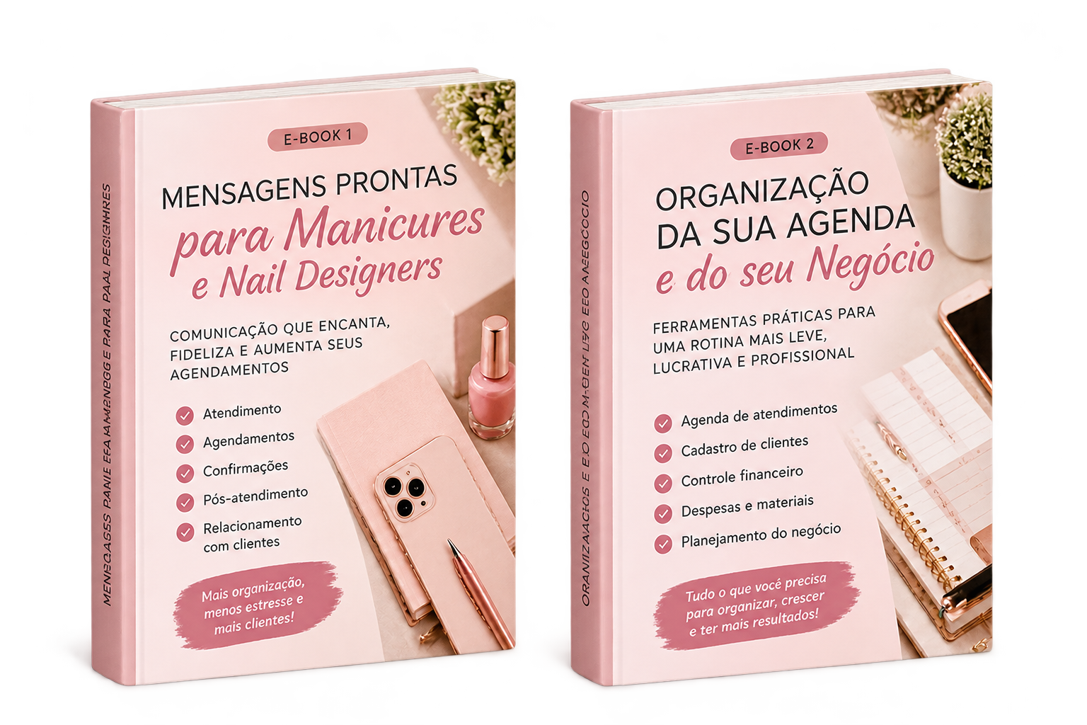 Capas dos e-books Mensagens Prontas e Organização da sua Agenda e do seu Negócio